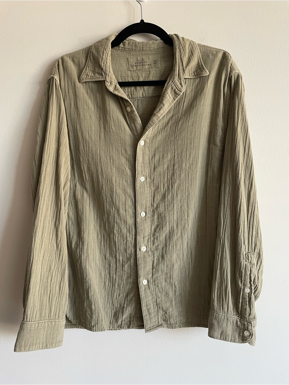 Abercrombie & Fitch Long Sleeve Button Down Olive Green Summer Linen Blend XS